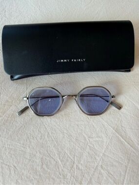 Jimmy Fairly Silver Frame Sunglasses with Blue Lenses